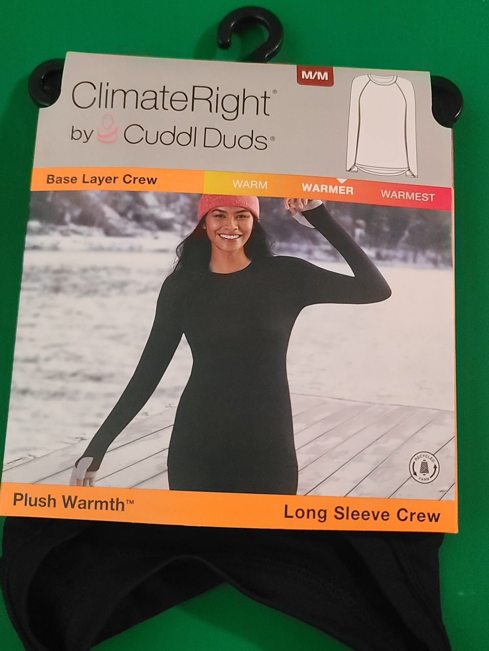 ClimateRight by Cuddl Duds Black Plush Warmth Long Sleeve Crew Medium (D1-X)